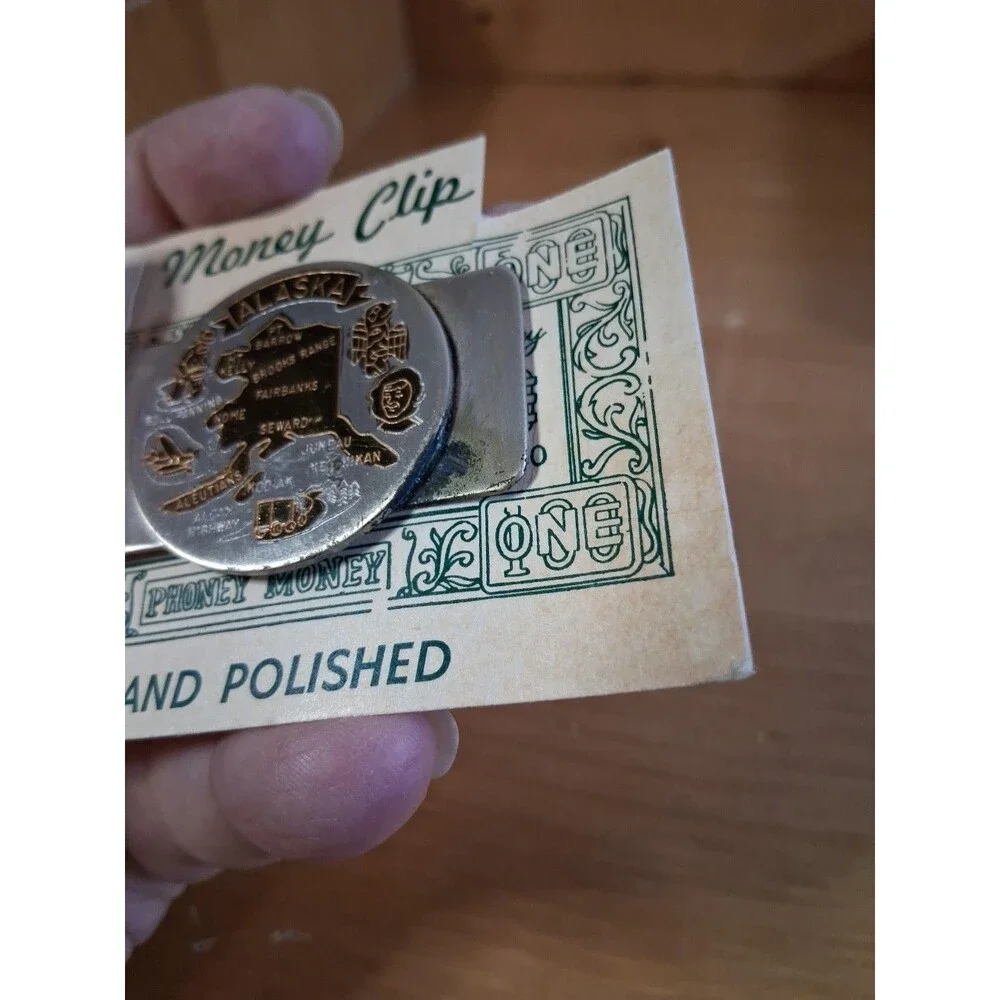 Alaska Souvenir Money Clip Map of Alaska, Alaskan Phoney Money Some Patina